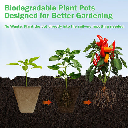 Doubleggs 150 Packs Square Peat Pots, 3.15-Inch Biodegradable Seed Starter Pots for Germination, Nursery Planting Trays with 100 Labels and 2 Transplant Tools