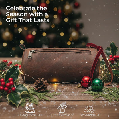 Wanderings Small Triangle Leather Pencil Pouch – 8.5" / 21.6 cm – Handcrafted Full-Grain Leather Zipper Case – Compact Brown and Stylish Pencil Case for Artists, Travel Makeup, Jewelry, and Purse Bag