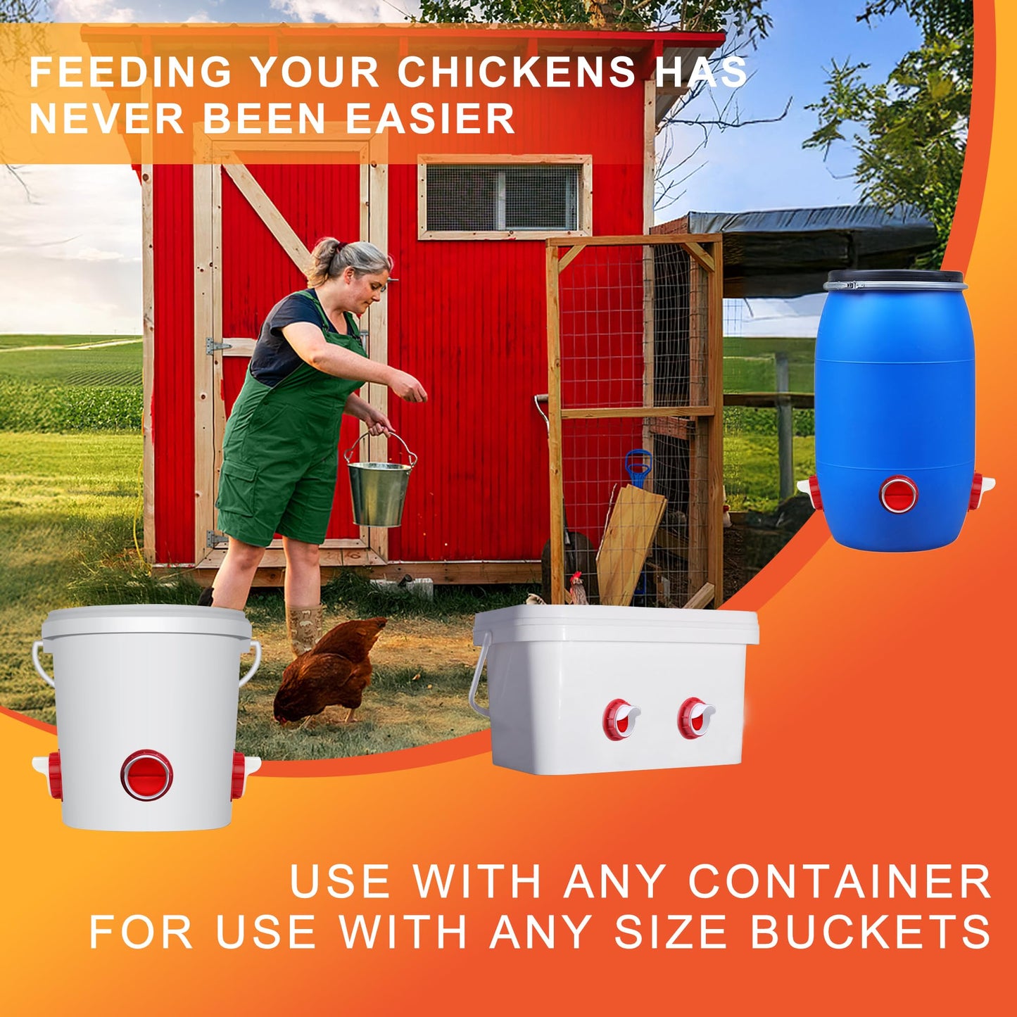 ZenxyHoC Chicken Feeders No Waste, DIY Automatic Poultry Feeder 8 Ports 1 Hole Saw with Covers Gravity Feed Kit for Buckets Barrels Bins Troughs