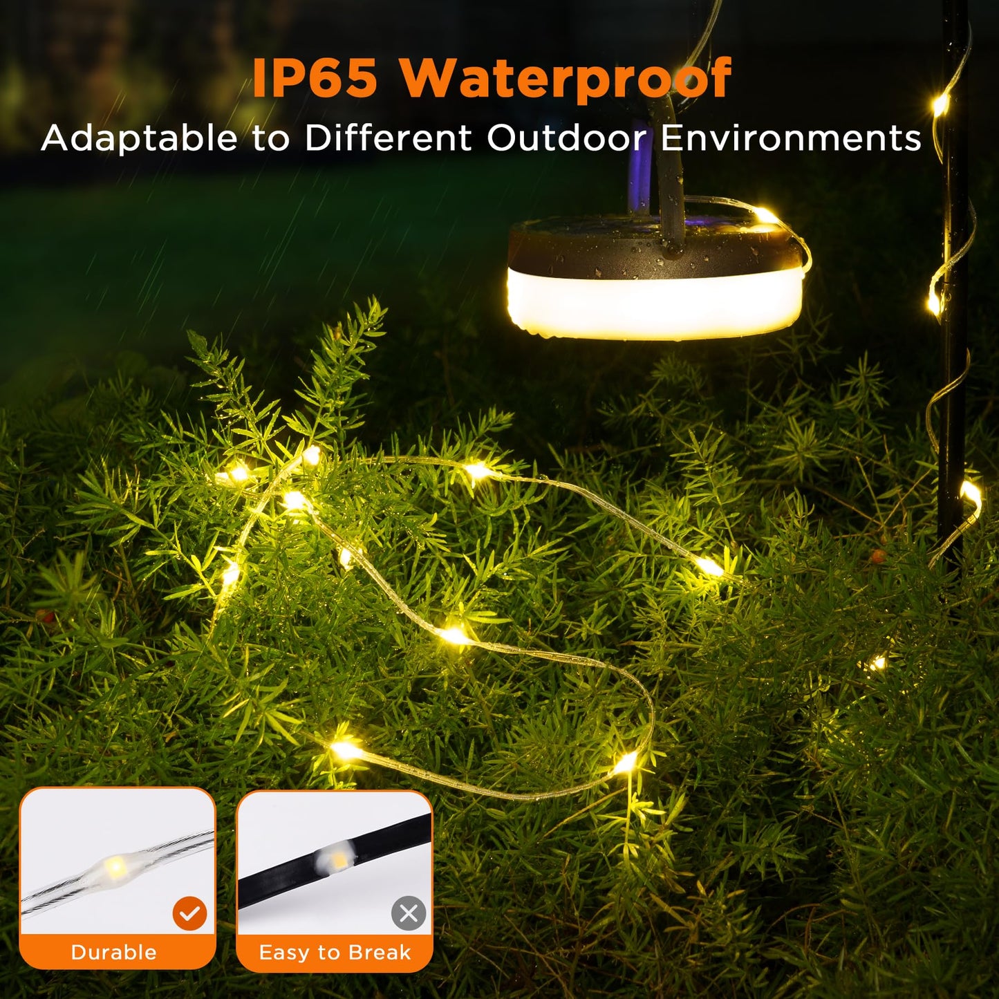 YUNJAYI Retractable Camping String Lights, 33FT 3000mAh Rechargeable 4 in 1 Camp Lights String with 9 Lighting Modes, Outdoor String Lights Waterproof, Portable Camping Lights for Yard, Tent & Hiking