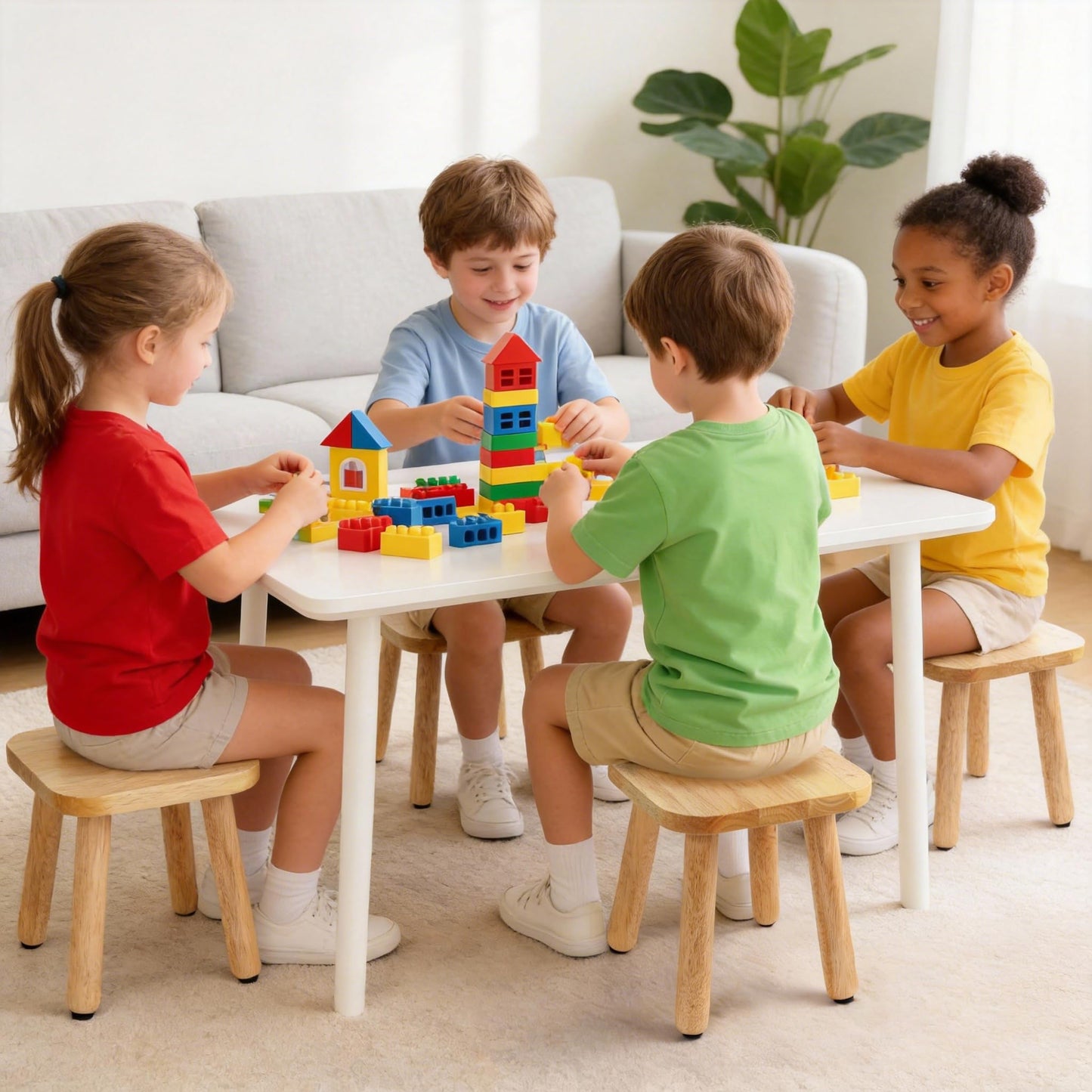 XIHESHIJ 11.6" Non-Slip Wooden Step Stool - Compact & Sturdy, 250 Lbs Capacity, Easy Assembly for Bedroom, Bathroom, Kitchen Toddler Chair Wooden Kids Desk (Nature)