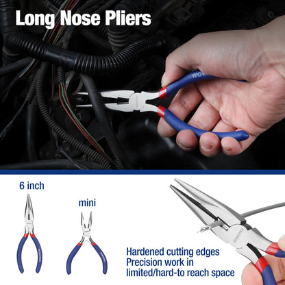 7-Piece WORKPRO Pliers Set with Groove Joint, Long Nose, Slip Joint, Linesman, and Diagonal Pliers for DIY & Home Use