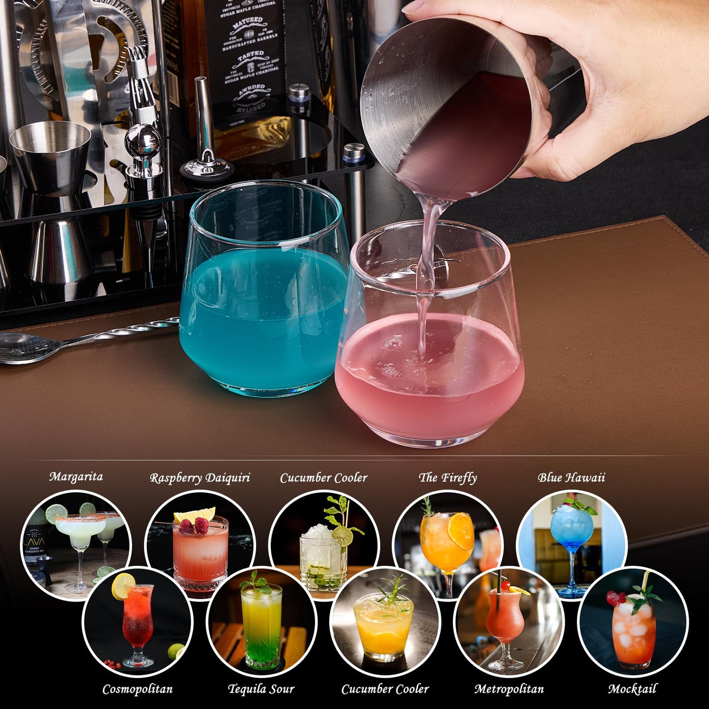 Wukuna 15-Piece Silver Bartender Kit: Premium Stainless Steel Bar Tool Set with Acrylic Stand & Recipe Book, for Home, Lounge & Party