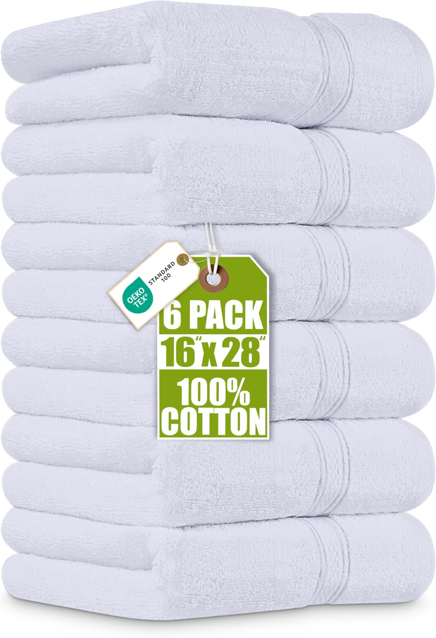 Utopia Towels 6 Pack Premium Hand Towels, 16 by 28 inches, 100% Ring Spun Cotton, Soft and Absorbent 600 GSM Towels for Bathroom, Gym, and Hotel, White