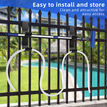2 Pcs Pool Fence Hooks for Pool Equipment- Black Heavy Duty Fence Hooks for Pool Poles- Slipe-on Fence Hanger for Pool Hose Pool Skimmer, Fit 3/4 Inch to 1-1/4 inch Railing