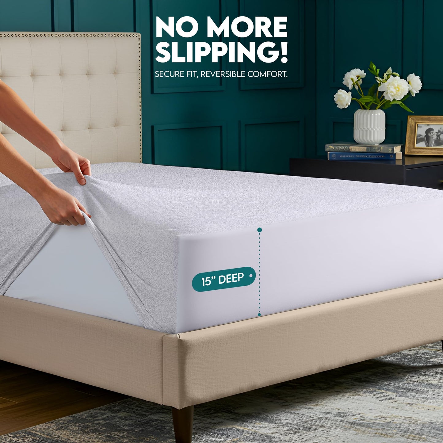 Utopia Bedding Dual Sided Mattress Protector with Waterproof Terry Top and Side Panels Twin Size, Soft and Breathable Mattress Cover, Fitted Style with Stretchable Elastic Pockets