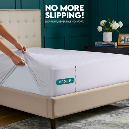 Utopia Bedding Dual Sided Mattress Protector with Waterproof Terry Top and Side Panels Twin Size, Soft and Breathable Mattress Cover, Fitted Style with Stretchable Elastic Pockets