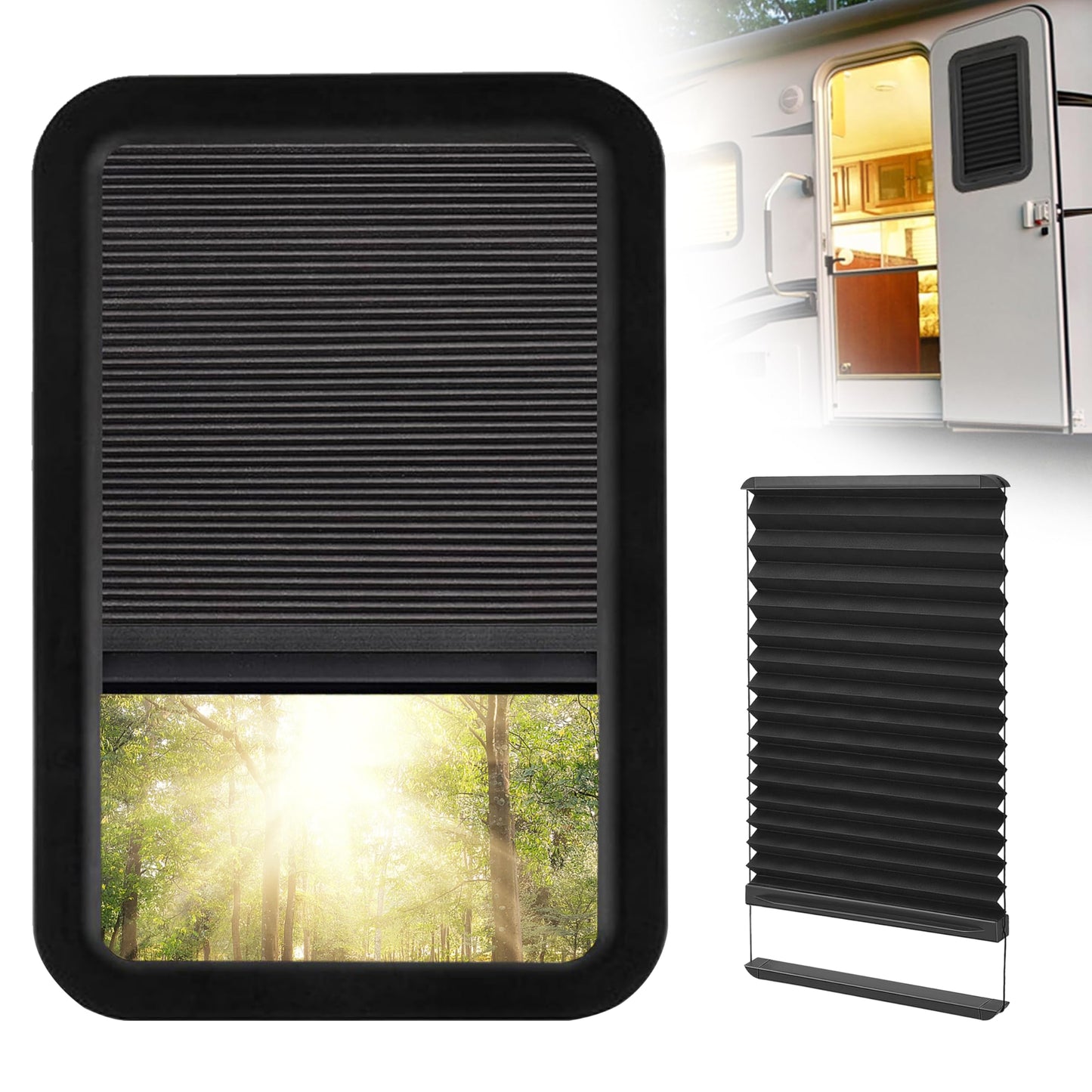 RV Window Shades Thin Pleated Shade Replacement for Lippert Prepped Entry Doors Shade, 12" x 21" RV Camper Travel Trailers Door Window Blinds Shades Cover, Protect Interior Privacy