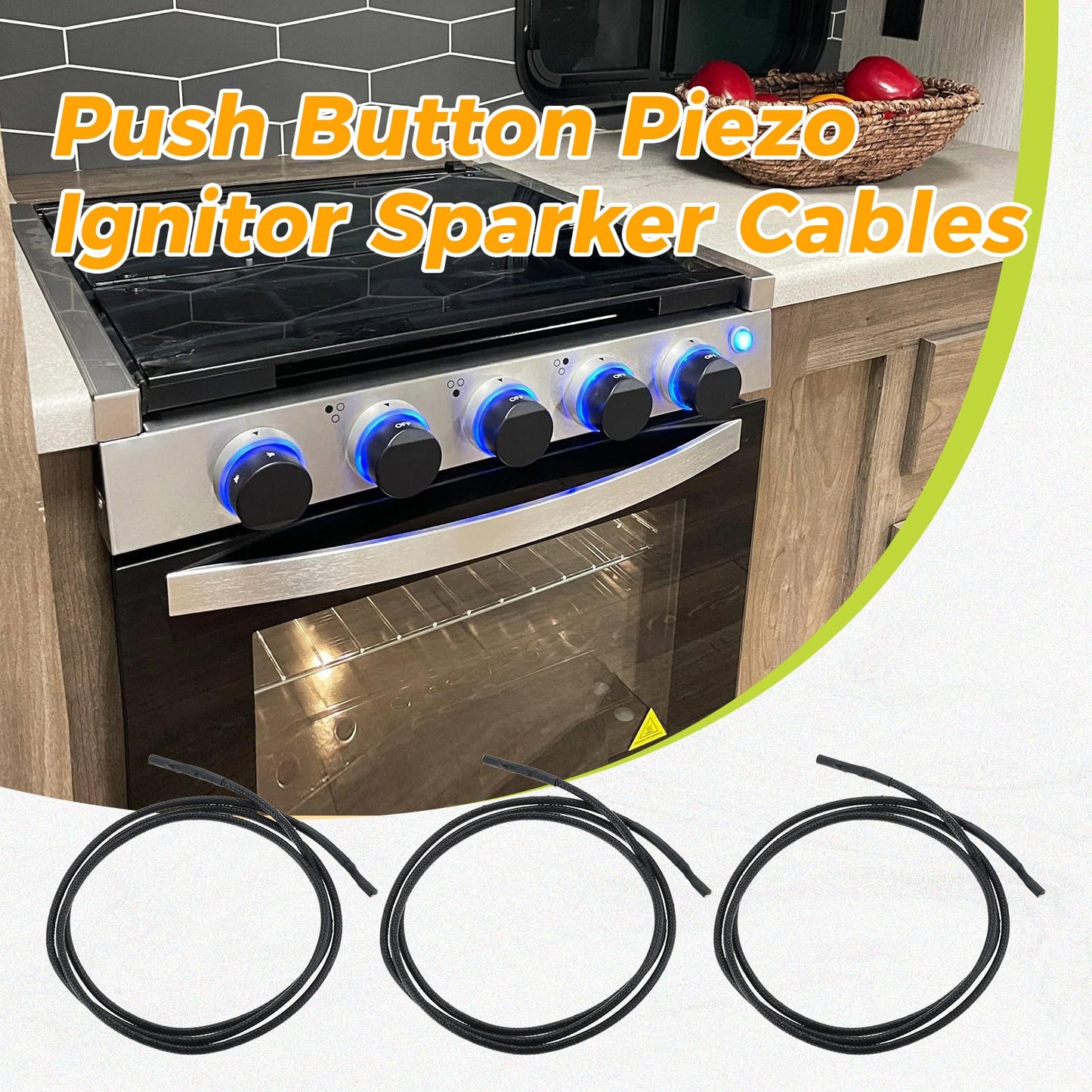 3Pcs Push Button Piezo Ignitor Sparker Cables Replacement Part for RV Stove Range, Compatible with Atwood, Wedgewood, Dometic, Suburban, Magic Chef, Garystone 3 or 4 Burner RV Stoves