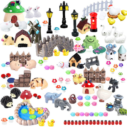 CHAKANLX 123 Pcs Fairy Garden Accessories, Fairy Garden Accessories Outdoor, Miniature Figurines, Garden Decorations, Fairy Garden Kit Miniatures for Terrarium Supplies DIY Craft Garden Decor