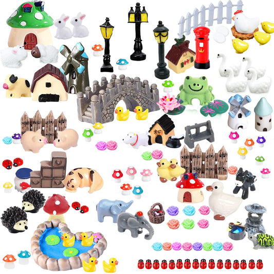 CHAKANLX 123 Pcs Fairy Garden Accessories, Fairy Garden Accessories Outdoor, Miniature Figurines, Garden Decorations, Fairy Garden Kit Miniatures for Terrarium Supplies DIY Craft Garden Decor