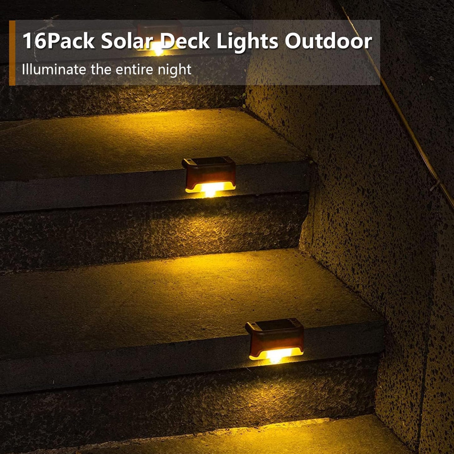 Solar Deck Lights Outdoor Waterproof, Solar Step Lights Wall Led Warm Light, Solar Fence Lights for Stairs Garden Fences Railing Yards Backyard Balconies 16Pack