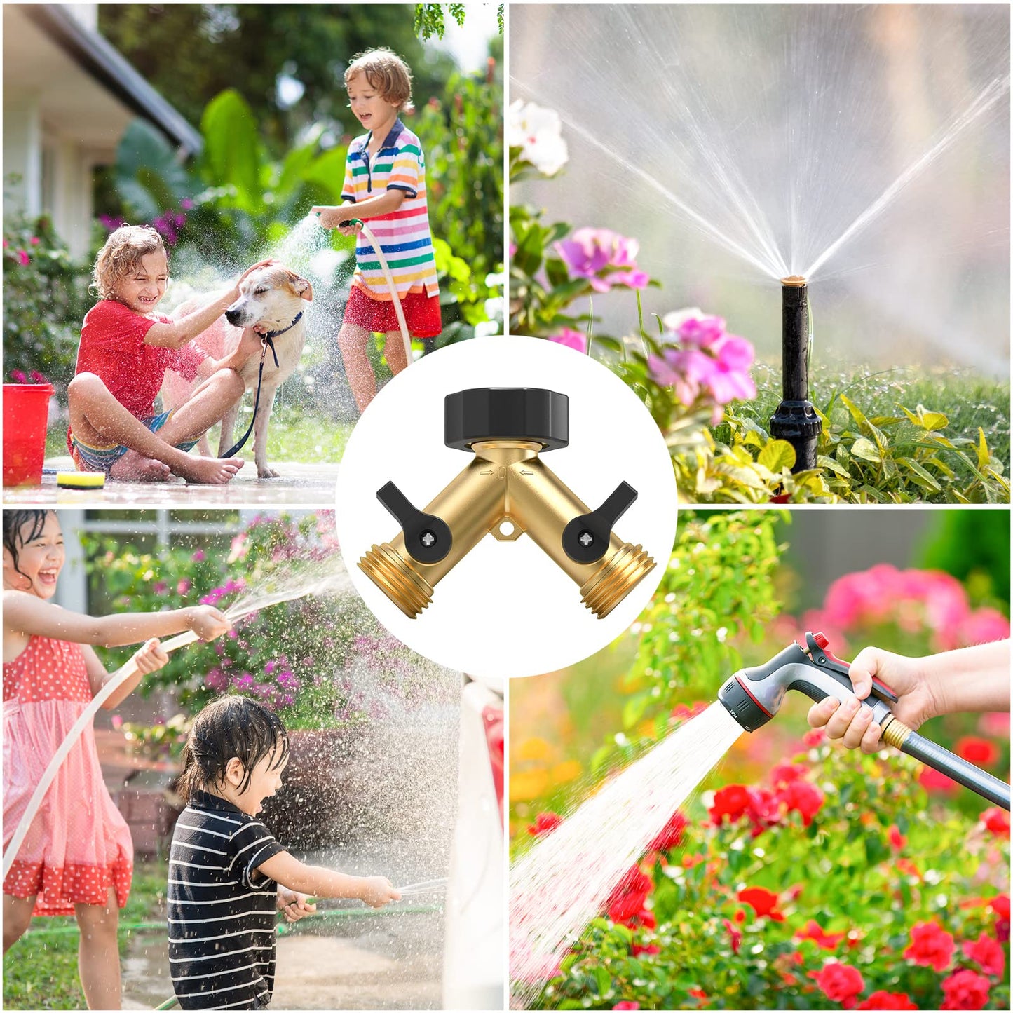 Twinkle Star 2 Pack Garden Hose Splitter 2 Way, Heavy Duty Brass Connector Tap Splitter, Y Connector Brass Garden Hose Adapter with 2 Valves
