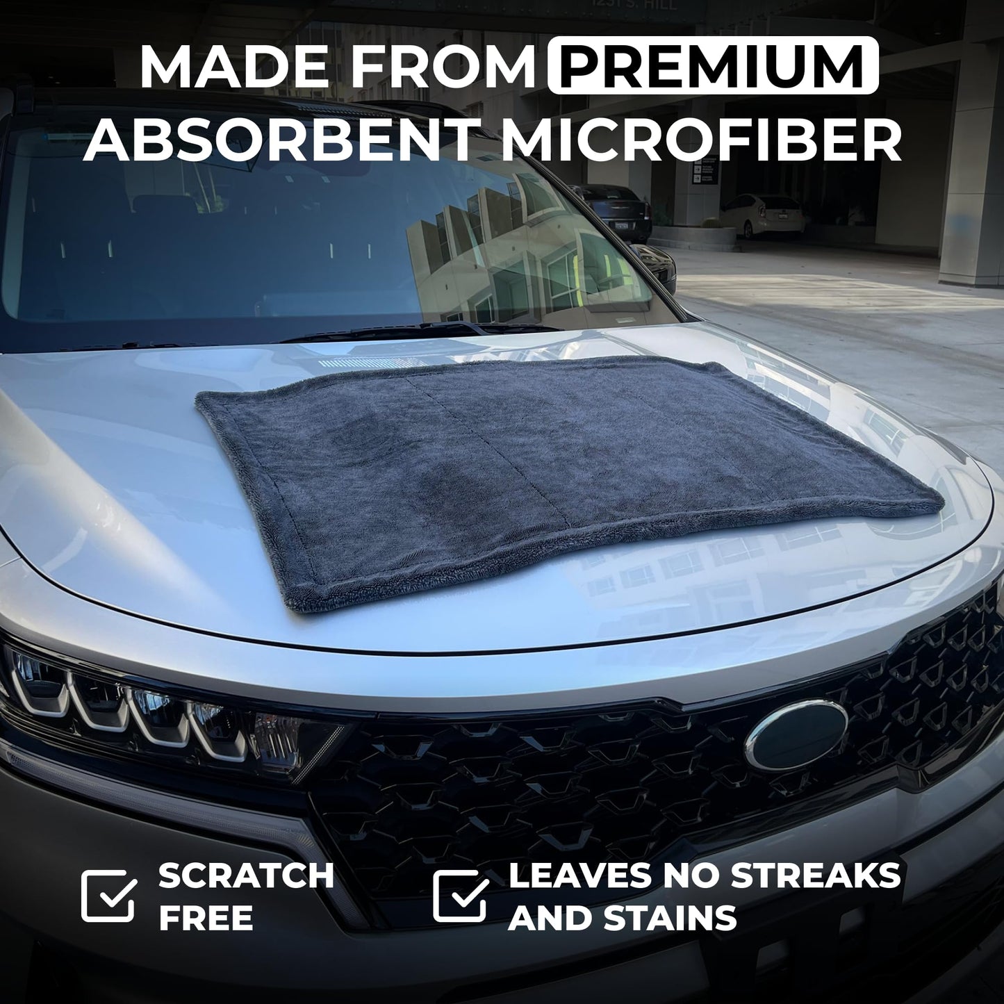 WEST BROS Large Microfiber Car Drying Towel 1300 GSM Double Twist Pile - Premium Auto Wash Towel for Cars Trucks SUV - Super Absorbent Detailing Cleaning Cloth 20x26'' Gray 1-Pack
