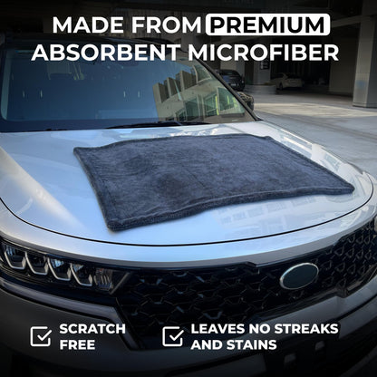 WEST BROS Large Microfiber Car Drying Towel 1300 GSM Double Twist Pile - Premium Auto Wash Towel for Cars Trucks SUV - Super Absorbent Detailing Cleaning Cloth 20x26'' Gray 1-Pack