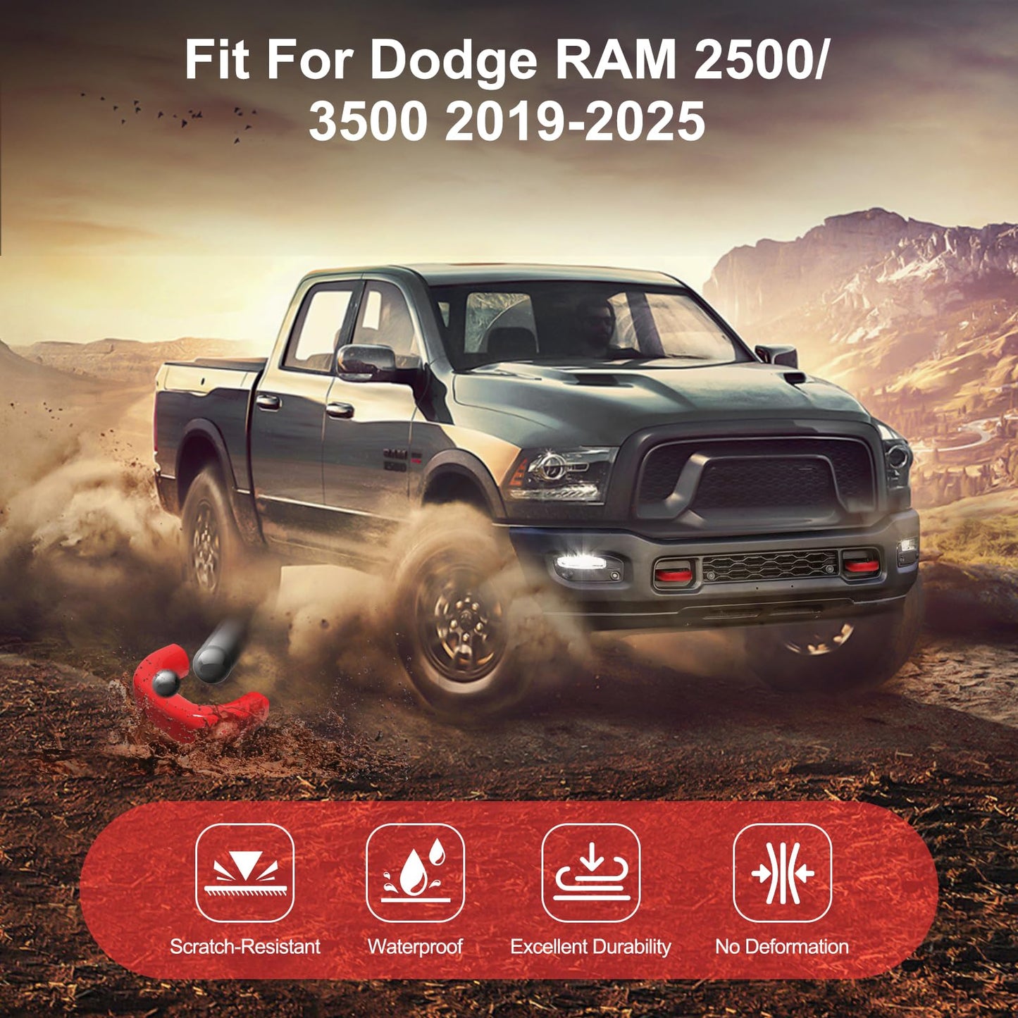 TOVIIEA Tow Hitch Covers for Dodge RAM 2500/3500 2019-2026 Thicken Upgrade,Tow Hook Cover Compatible with Dodge RAM 2500/3500 2019-2026 Accessories,2PCS (RED)