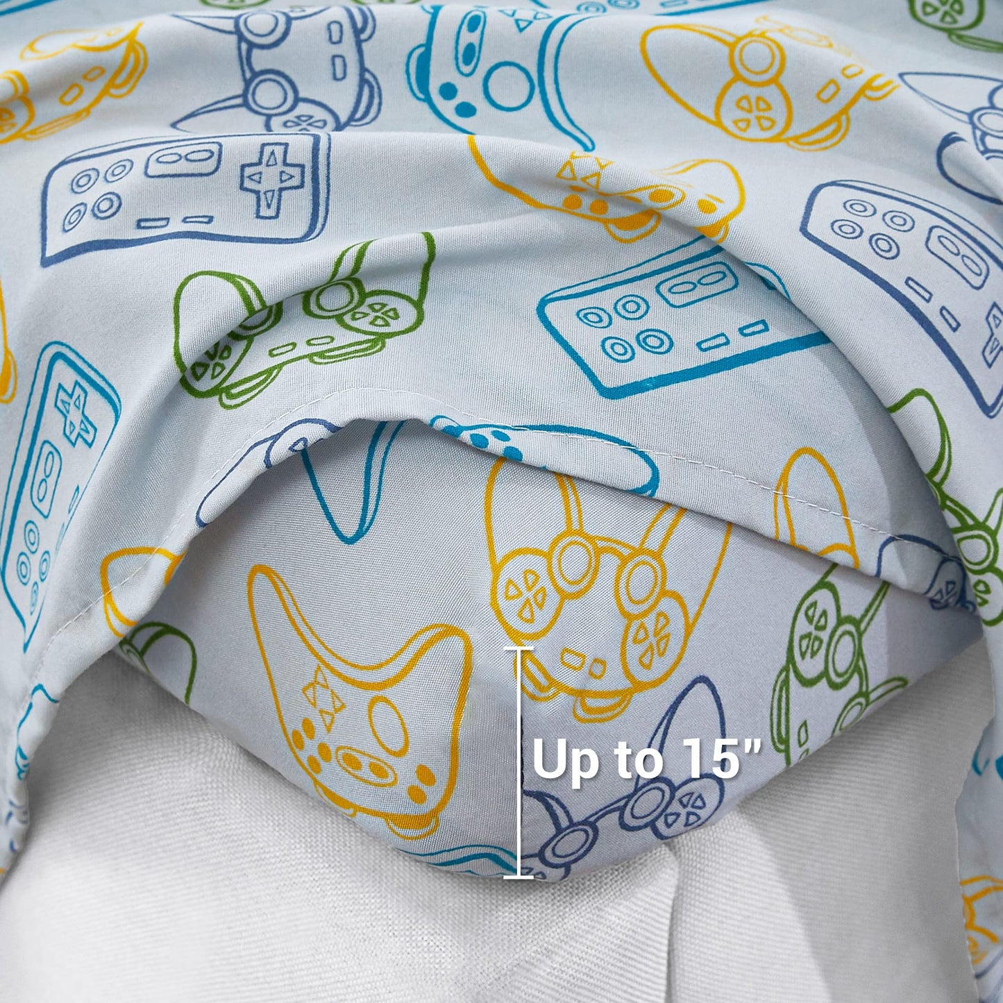 Viviland Kids Twin Single Sheet Set - Boys Game Twin Single Sheet Set - Kids Boys Twin Single Microfiber Fitted Sheet (15" deep Pocket) Flat Sheet - Light Grey Game Paddle Controller Printed