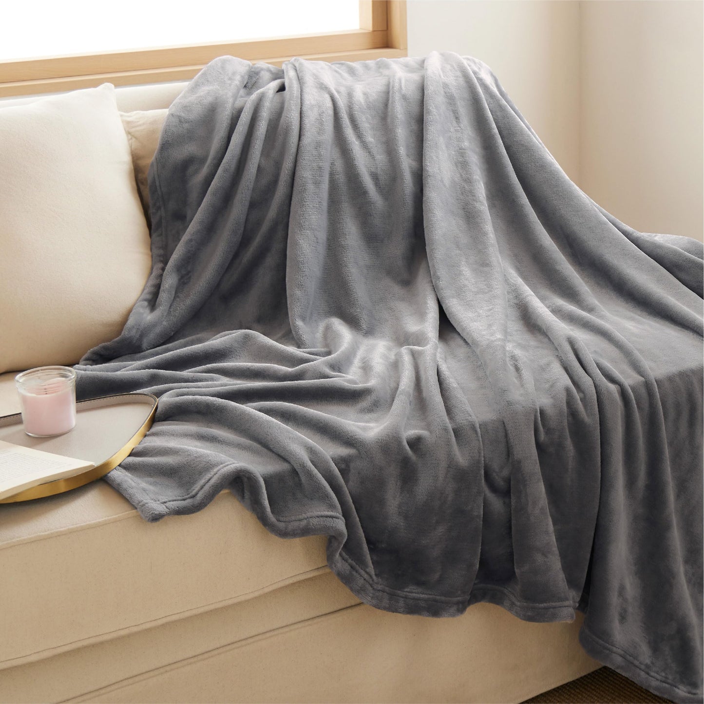 Bedsure Twin Blanket for Bed - Fleece Cozy Soft Throw Blankets for Women, Lightweight Warm Flannel Throw for Summer, Grey, 60x80 inches