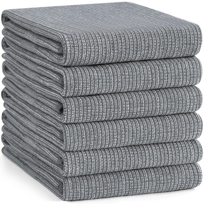 smiry Premium Kitchen Towels(18"x 28", 6 Pack), Large Cotton Dish Cloths Set, Flat & Terry Towel Highly Absorbent Tea Towels with Hanging Loop, Grey