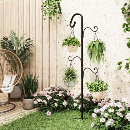 Bamworld 61 Inch Shepherds Hook for Outdoor, 5 Prong Heavy Duty Bird Feeder Pole Stand with Adjustable Hooks for Hanging Plants, Wind Chimes, Garden Decor