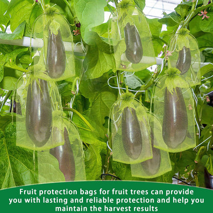 DECYOOL 120 PCS Fruit Protection Bags 8x12 inch, Green Fruit Bags for Fruit Trees Fruit Netting Cover Drawstring Mesh Bags Suit for Mangoes Tomatoes Fruit Trees Veggies Garden