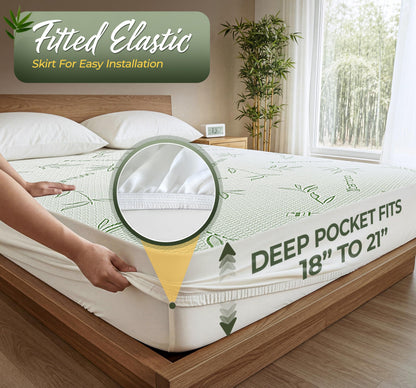 Beddora Bamboo Mattress Protector Queen – 100% Waterproof TPU, Cooling Breathable Viscose from Bamboo, Noiseless Fitted Style, Deep Pocket Fits 18–21"