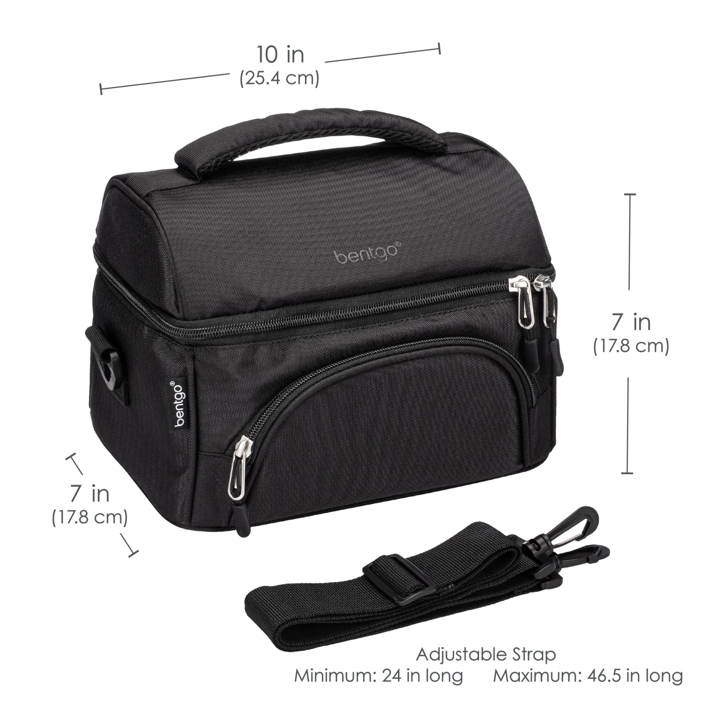 Bentgo Deluxe Lunch Bag - Durable and Insulated Lunch Tote with Zippered Outer Pocket, Internal Mesh Pocket, Padded and Adjustable Straps, & 2-Way Zippers - Fits All Bentgo Lunch Boxes (Carbon Black)