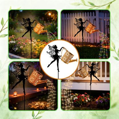 YZYOE Solar Powered Fairy Water Bottle Light, Garden Decorative Iron Beautiful Fairy Flowing Water Bottle Ground Lamp, Wireless Twilight to Dawn LED Light Waterproof.