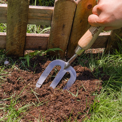 Berry&Bird Gardening Hand Fork, Stainless Steel Hand Weed Fork, Traditional Garden Hand Fork Tool with Ergonomic Ash Wood Handle for Weeding, Digging, Planting and Cultivating