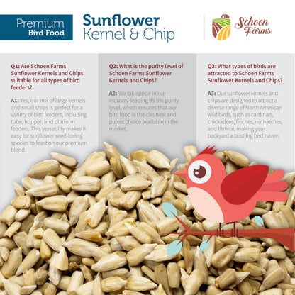 Schoen Farms Sunflower Kernels & Chips – 5 lb Bag – Hulled Sunflower Hearts Bird Seed – No-Mess Wild Bird Food for Finches, Chickadees & Nuthatches – Grown in Canada