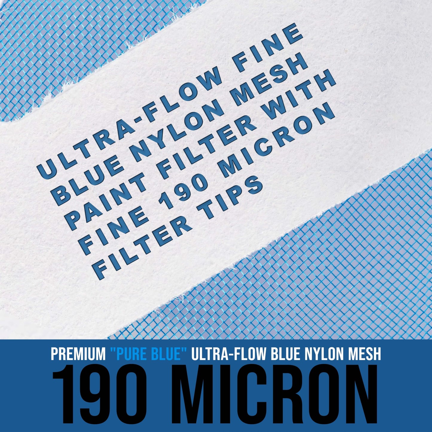TCP Global 50 Pack of Paint Strainers with Fine 190 Micron Filter Tips - Premium "PURE BLUE" Ultra-Flow Blue Nylon Mesh