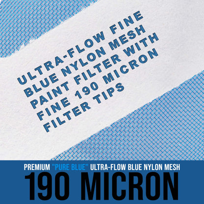 TCP Global 50 Pack of Paint Strainers with Fine 190 Micron Filter Tips - Premium "PURE BLUE" Ultra-Flow Blue Nylon Mesh