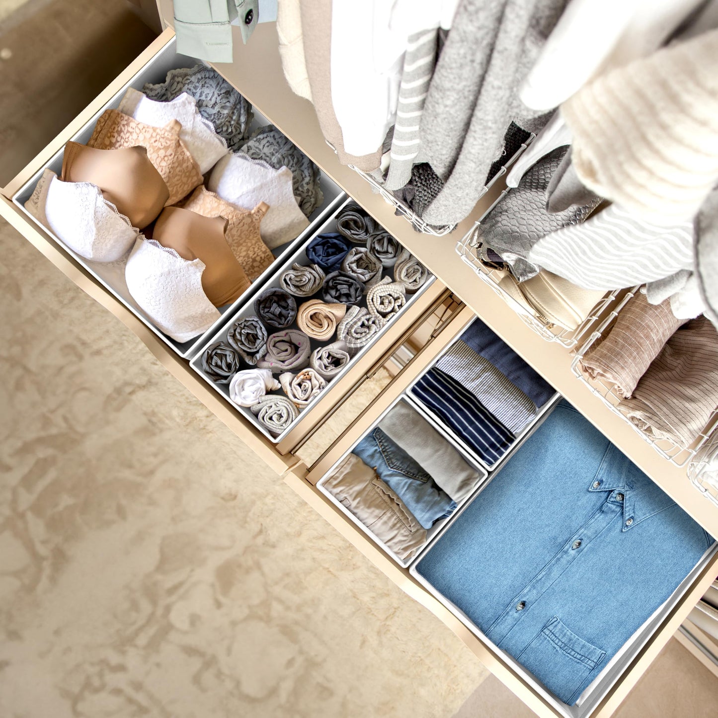Simple Houseware Foldable Storage Basket Box Closet Dresser Drawer Divider Bins Organizer for Clothes,Underwears, Bras, Set of 6, Grey