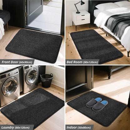 COSY HOMEER 32"x48" Dirt Trapper Doormat Indoor, Non-Slip Absorbent Door Mat, Low-Profile Rug Heavy Duty Floor Mats, Washable 100% Polyester Entryway Welcome Mats, Black