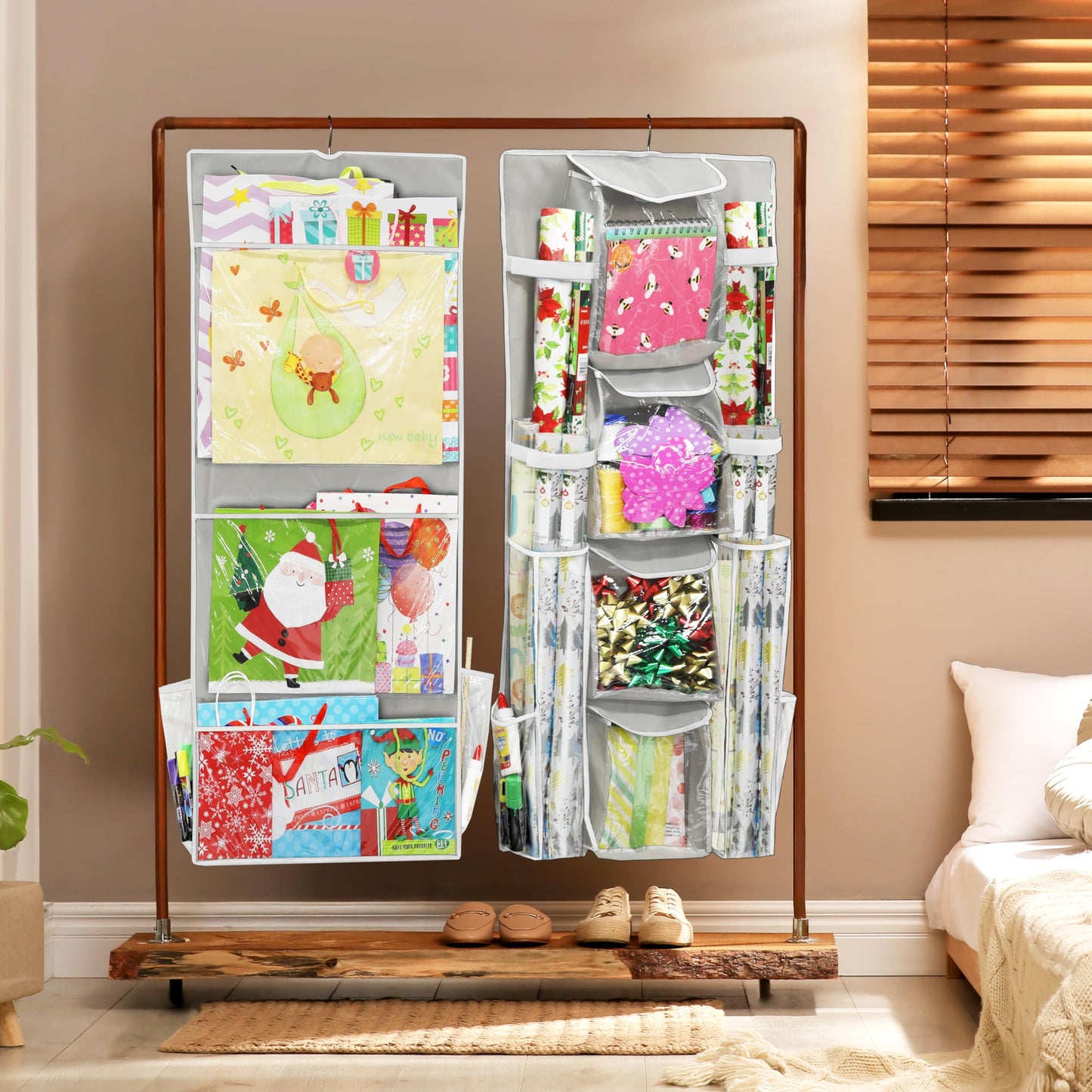 Simple Houseware Double-Sided Hanging Gift Bag & Wrap Organizer
