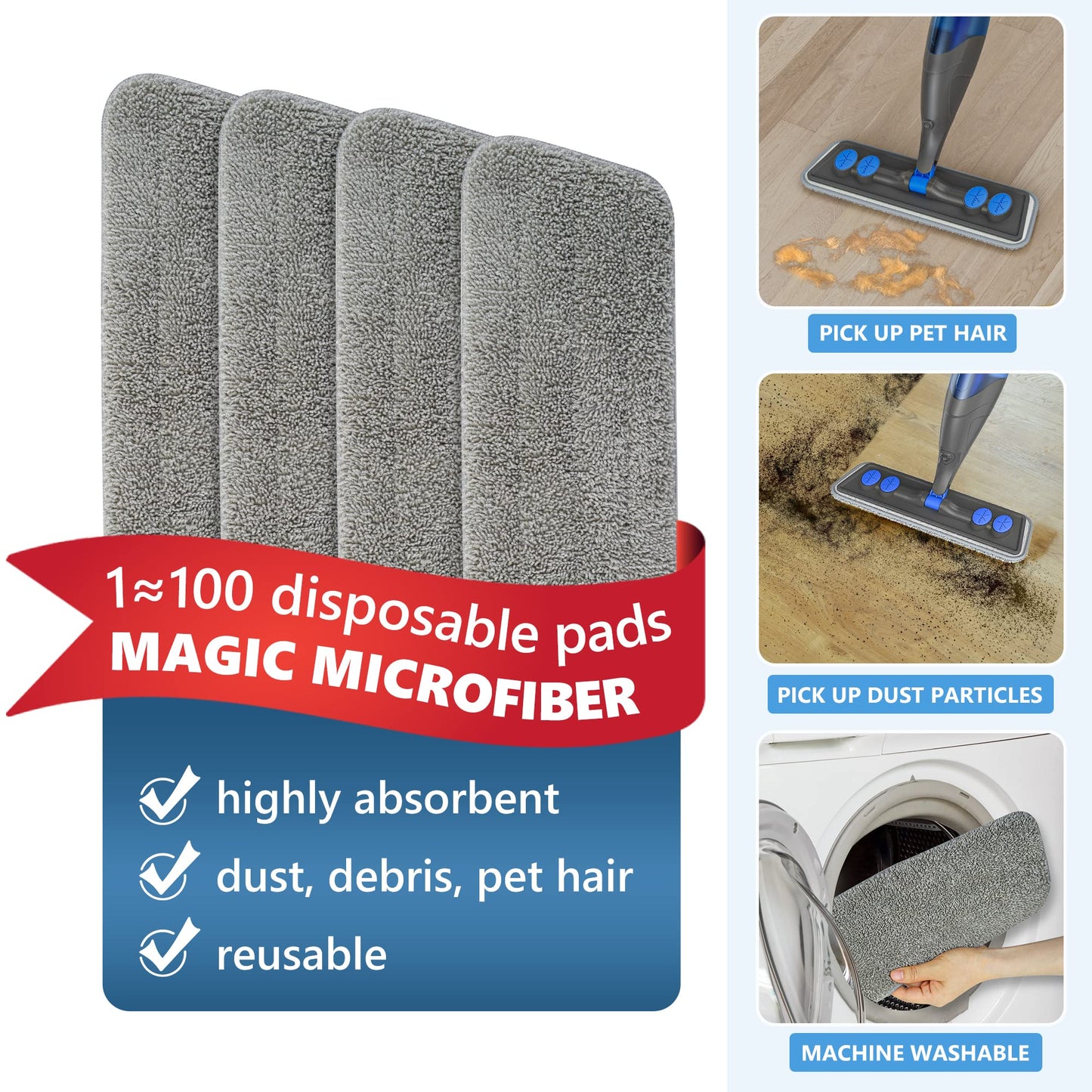 Spray Mops for Cleaning Floors: Papclean Floor Mop for Wet Dry Household - 4 Microfiber Pads 635ML Refillable Bottle for Hardwood Laminate Vinyl Apartment Kitchen Bathroom Cleaning