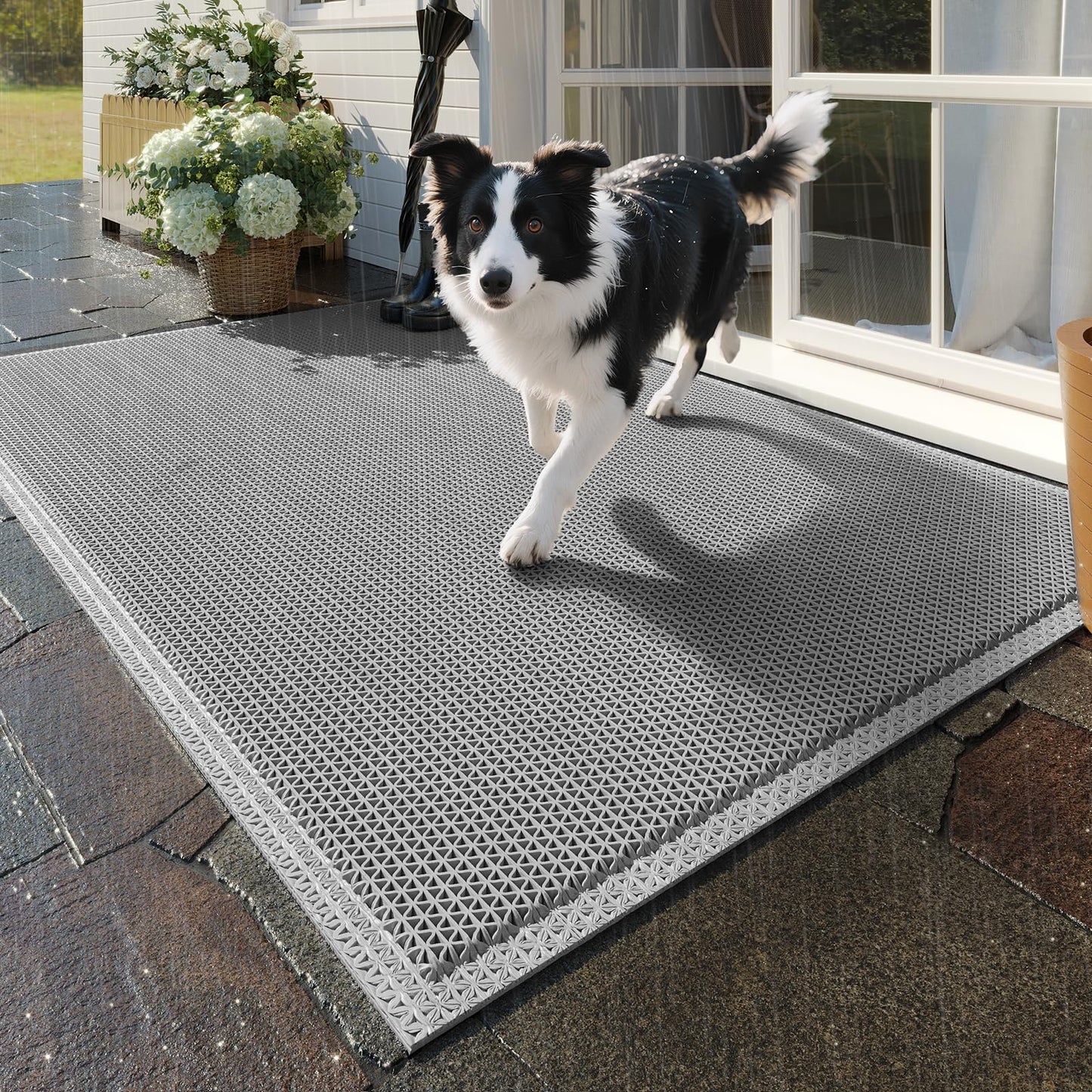 YDKGL Front Door Mat 20''x31'', Drainage Heavy Duty Dirt Trapping Non-Slip Doormats, Rubber Floor Mats, Restaurant Commercial Kitchen Industral Pool Entrance Bar Wet Area, Grey