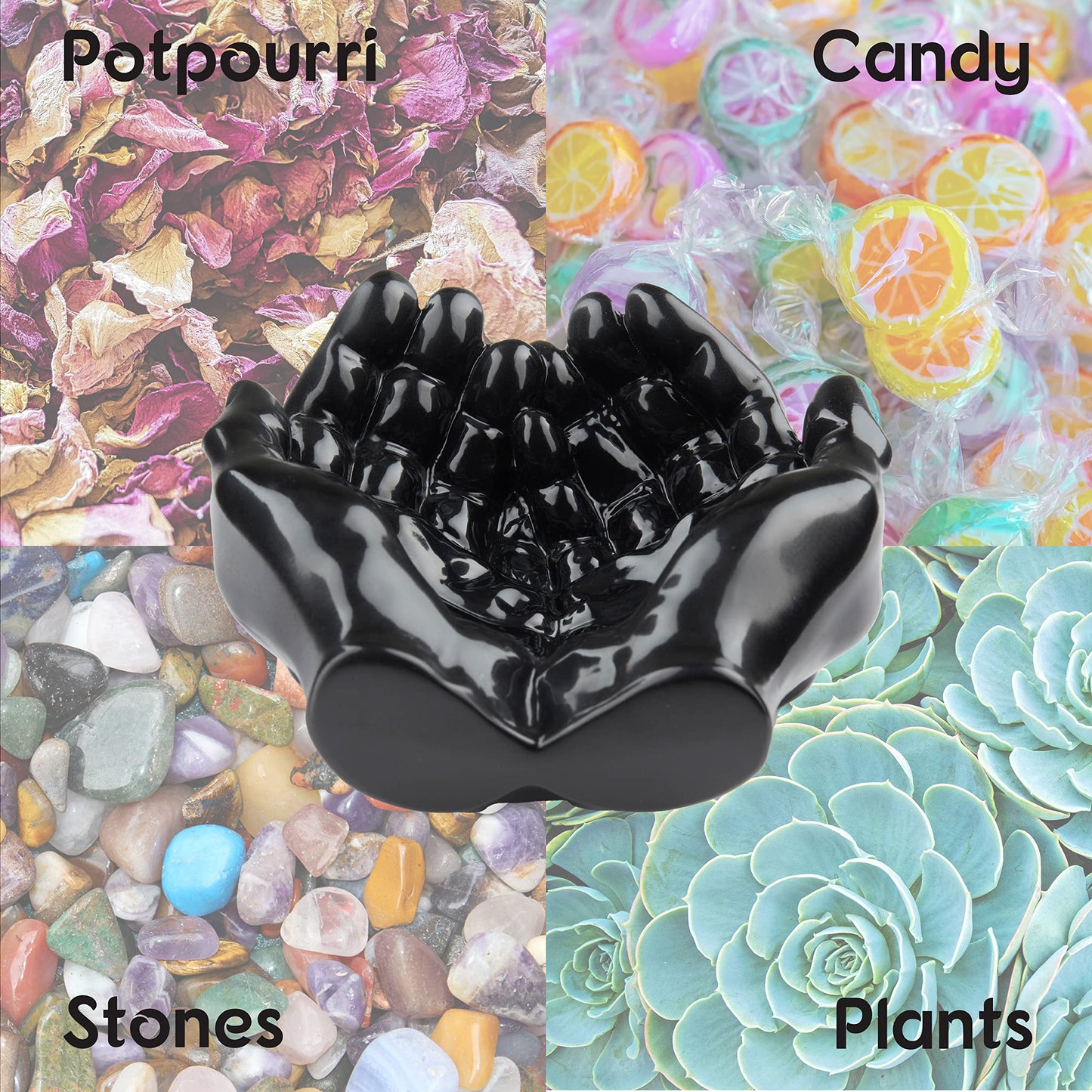 Tapeera Hand Shaped Succulent Planter Pot - Crystal Display - Air Plant Hand Planter - Giving Hands Sculpture Decor - Key Holder Bowl Ring Dish Trinket Dish - Candle Holder (Black)