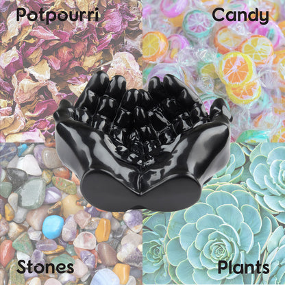 Tapeera Hand Shaped Succulent Planter Pot - Crystal Display - Air Plant Hand Planter - Giving Hands Sculpture Decor - Key Holder Bowl Ring Dish Trinket Dish - Candle Holder (Black)