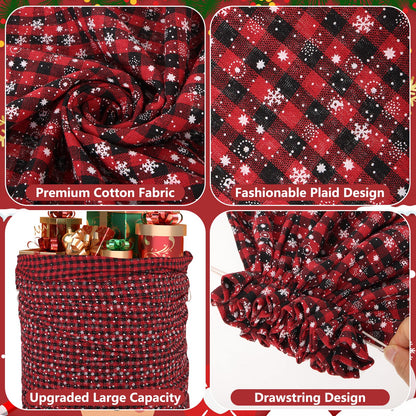 2PCS 47"×32" Jumbo Christmas Drawstring Gift Bags Extra Large Cotton Christmas Buffalo Plaid Drawstring Gift Bags Santa Sack with Drawstring for Xmas Huge Gifts Giving and Christmas Party Decor