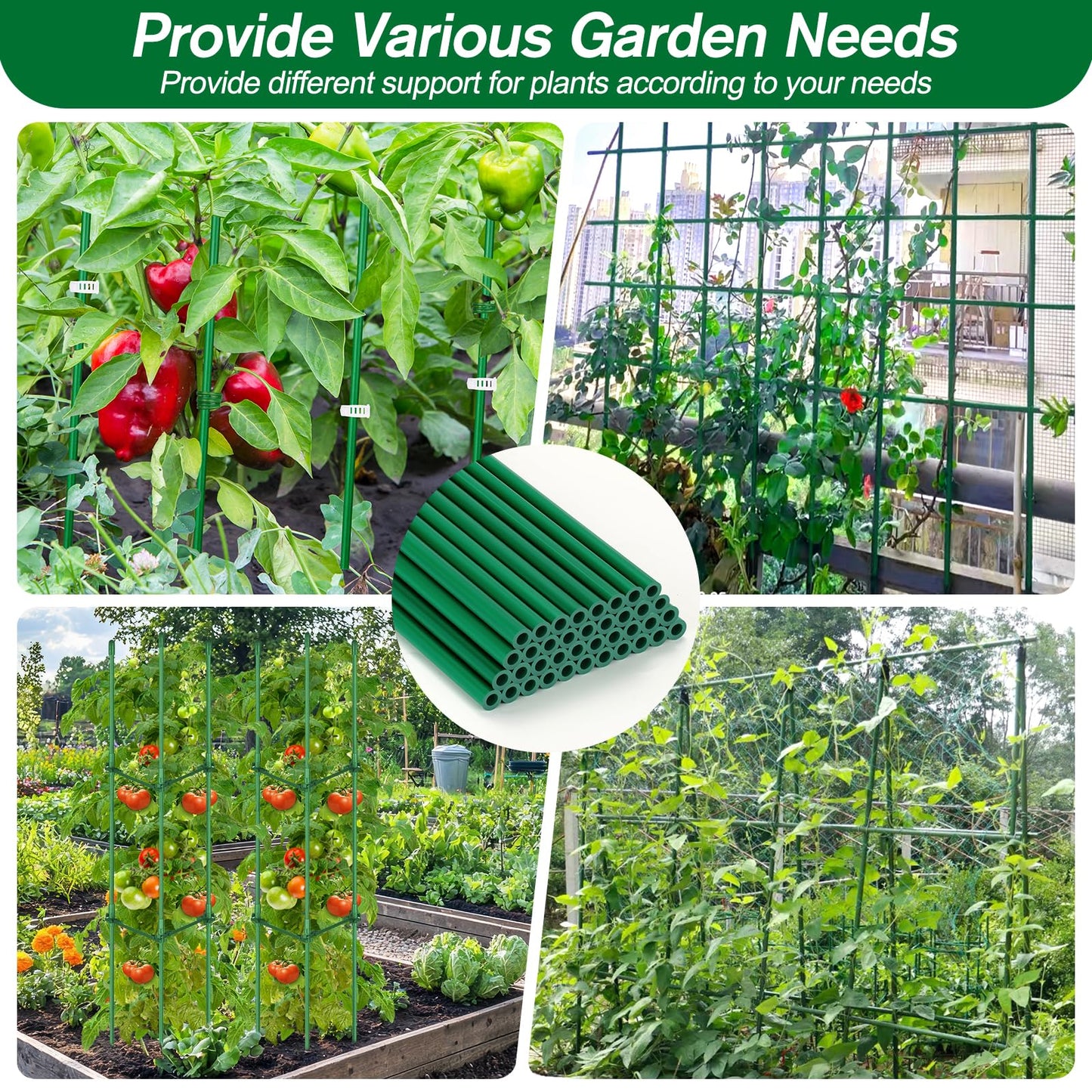123PCS Garden Stakes Set with 36PCS 16 Inch Fiberglass Plant Sticks and Stake Arms, DIY 4ft 5ft 6ft 7ft 8ft Tomato Stakes, Garden Stakes for Vegetables Tomato Pepper Indoor Outdoor Plants
