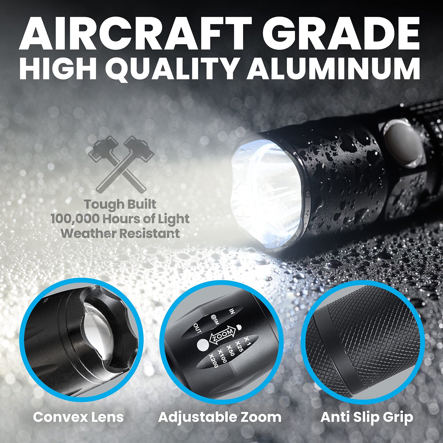 TacLight Tactical Flashlights, 3 Pack Zoomable Waterproof Flashlight Camping, LED Flashlight, Torch Light, Lampe De Poche, Heavy Duty Flash Light, Emergency Flashlight AS SEEN ON TV…