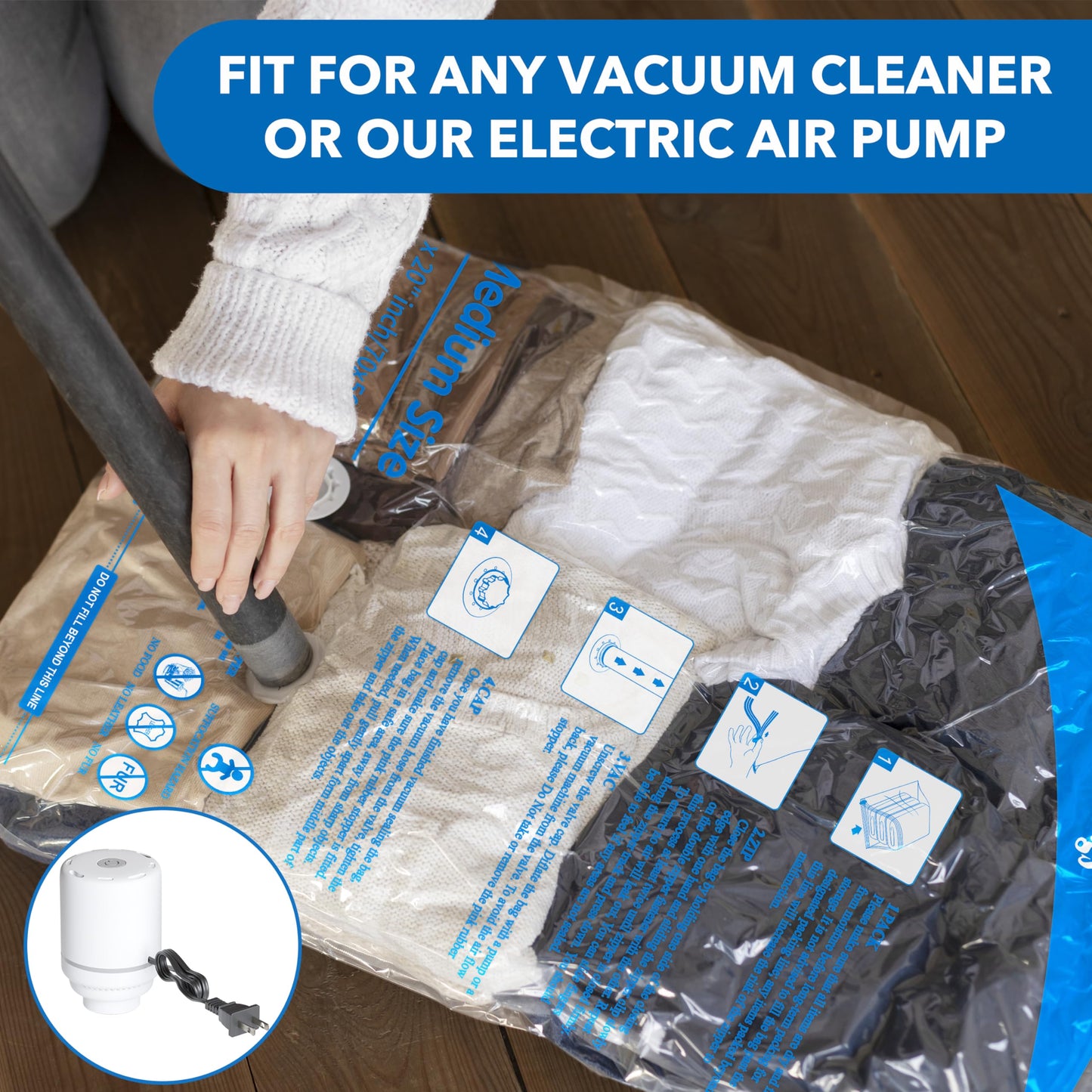 8 Pack Vacuum Storage Bags with Electric Air Pump，2 jumbo,2 large,2 midium,2 small bags,travel vacuum bags for luggage,vacuum seal bags for clothing travel