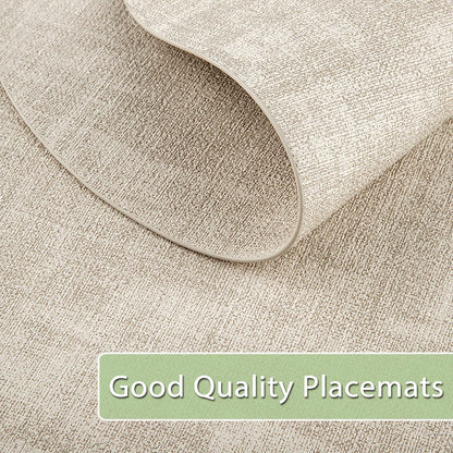 BIPASION Oval Placemats Set of 6 for Dining Table Heat-Resistant - Waterproof, Anti-Slip, Washable Table Placemats - Premium Leather PlaceMat as Stylish Home Decor, Beige