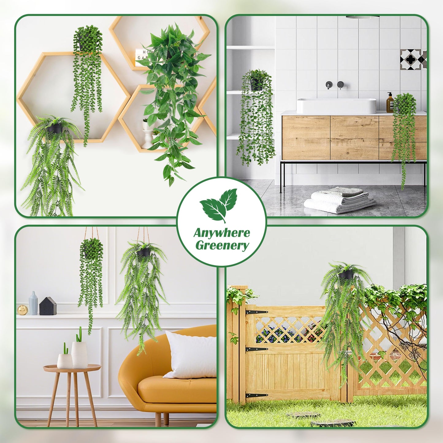 Der Rose 4Pcs Fake Plants Hanging Artificial Ivy Vines Faux Hanging Plants for Boho Home Bathroom Bedroom Living Room Wall Shelf Office Decor Indoor Outdoor
