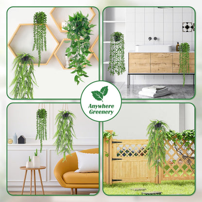 Der Rose 4Pcs Fake Plants Hanging Artificial Ivy Vines Faux Hanging Plants for Boho Home Bathroom Bedroom Living Room Wall Shelf Office Decor Indoor Outdoor