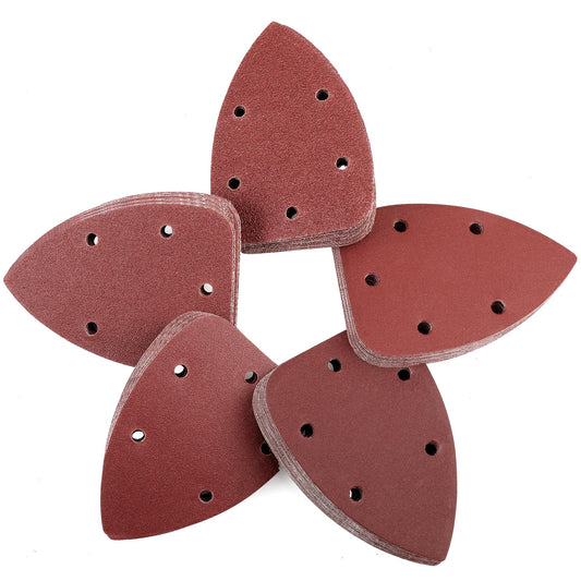 WORKPRO 150PCS Mouse Detail Sander Pads, 5 Hole Hook and Loop Sander Sandpaper Sanding Sheets, 40/80/120/180/240 Assorted Grits for Wood Furniture