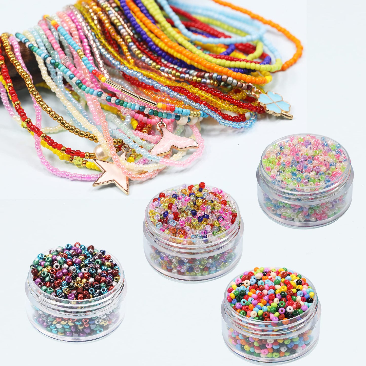 KERGAEN 48000pcs 2mm Seed Beads & Alphabet Beads Kit - 12/0 Ultra-Fine Jewelry Making Supplies with Elastic String, Earring Hooks, Clasps - Complete DIY Craft Set for Bracelets, Necklaces