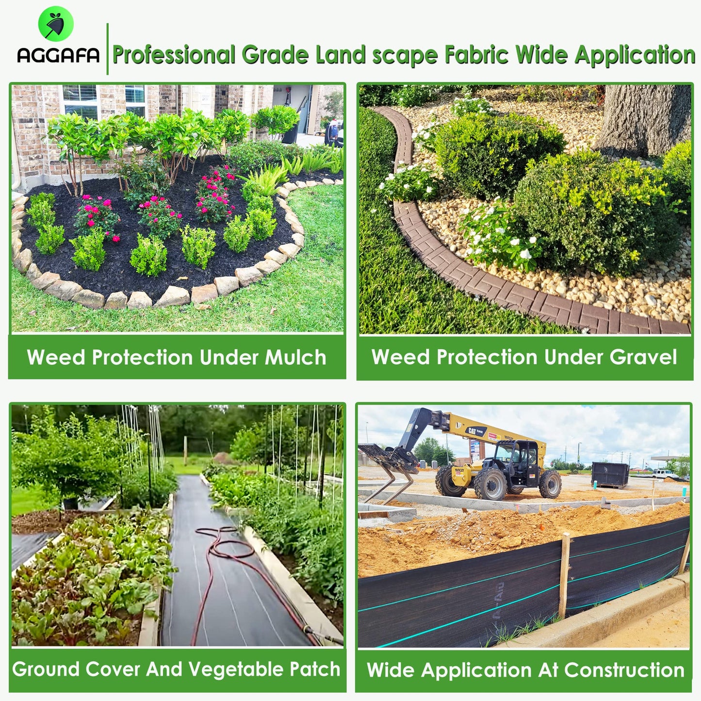 AGGAFA (2ft x 50ft) 100% Virgin Material Premium Heavy Duty Weed Barrier Fabric for Landscaping, Farming, Gardening and Agriculture. Durable Woven Landscape Fabric