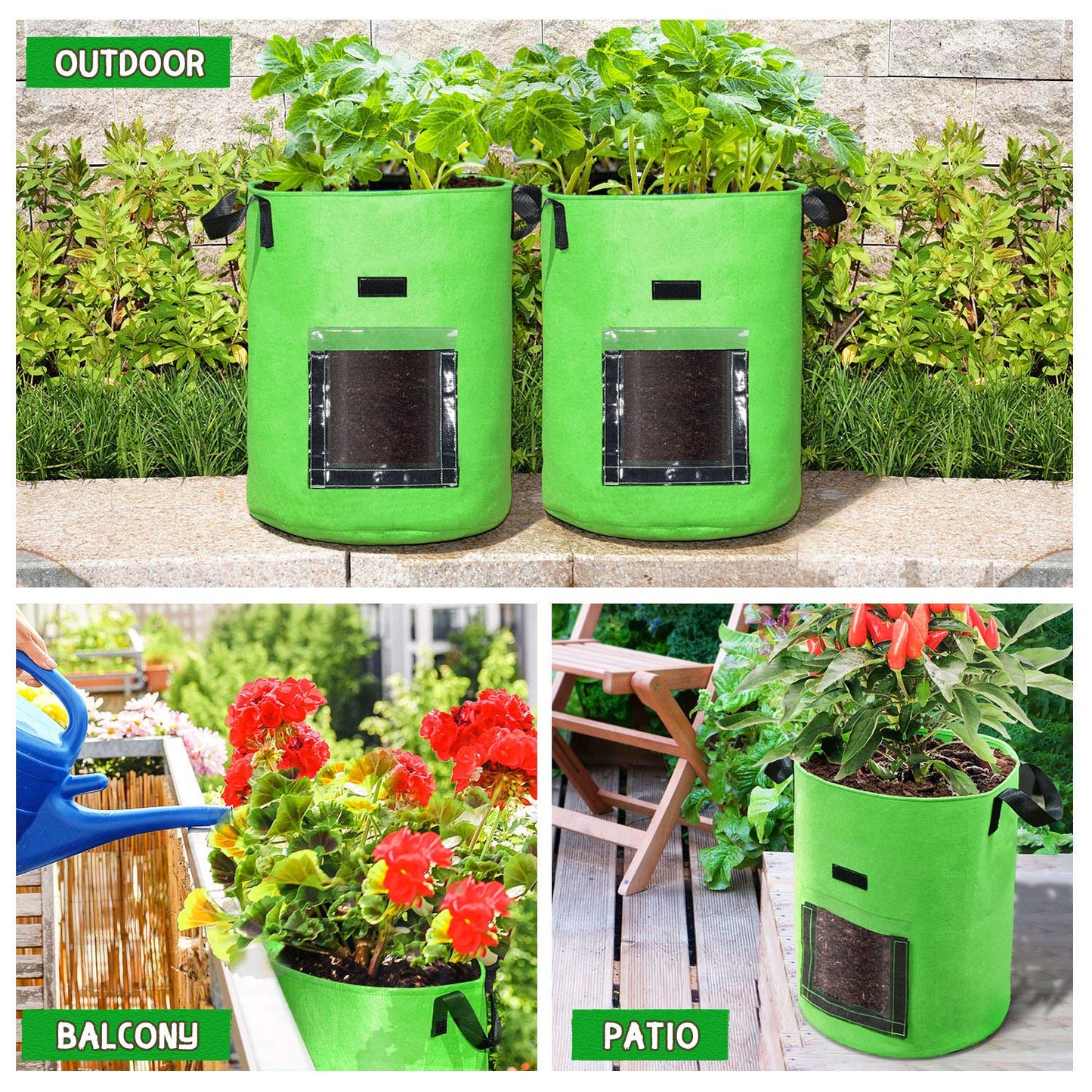 10 Gallon Potato Grow Bags, 6 Pack, Two-Sides Transparent Window Garden Planting Bag with Durable Handle, Thickened Nonwoven Fabric Pots Vegetable Grow Bags for Tomato, Carrot, Onion, Fruits, Flower